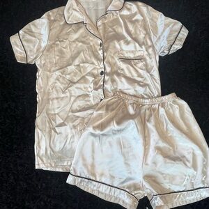 Silk Satin Pajama Set in Cream